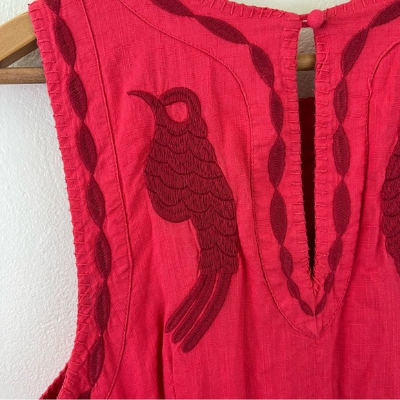 Free People Birds Of A Feather Embroidered Red and Pink Sleeveless Midi Dress - Picture 11 of 16